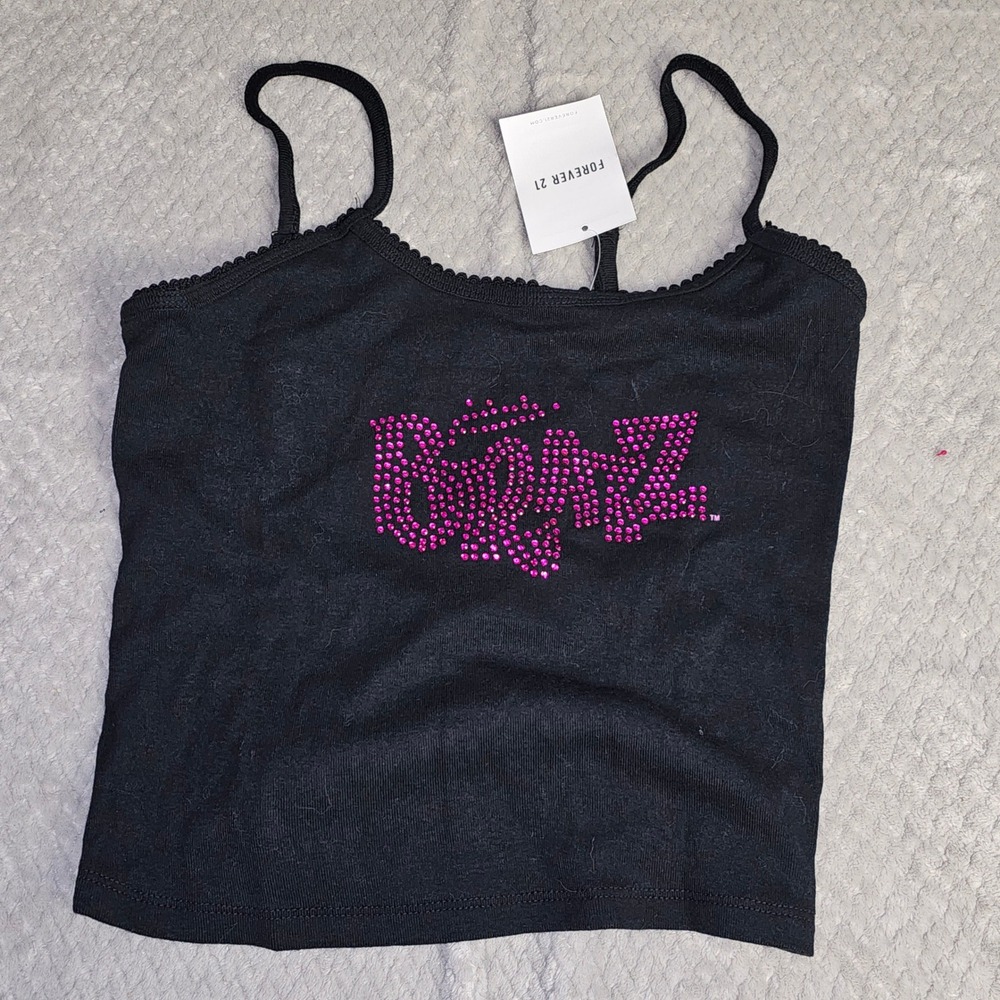 Bratz Rhinestone Crop Tank Top Women S Black Graphic Cami Y2K Style NWT
